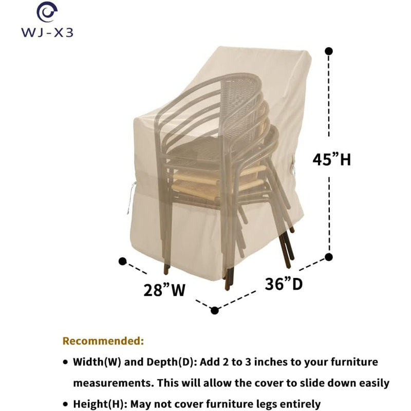 Beige Waterproof Rip-Stop Outdoor Patio Chair Cover, 45" H x 28" W x 36" D