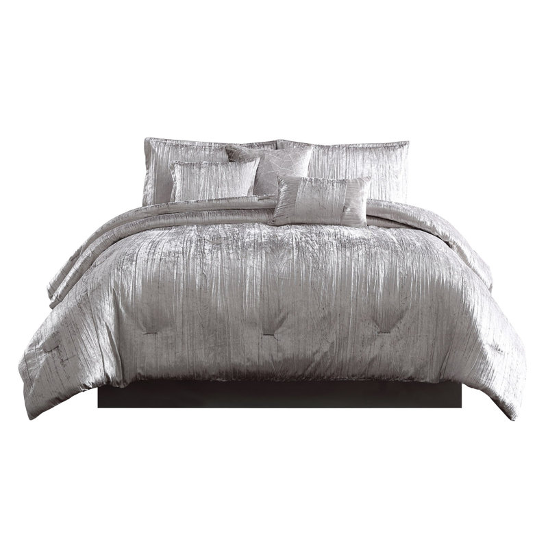 Turin Reversible Comforter Set, Silver, Twin Comforter + 5 Additional Pieces Included