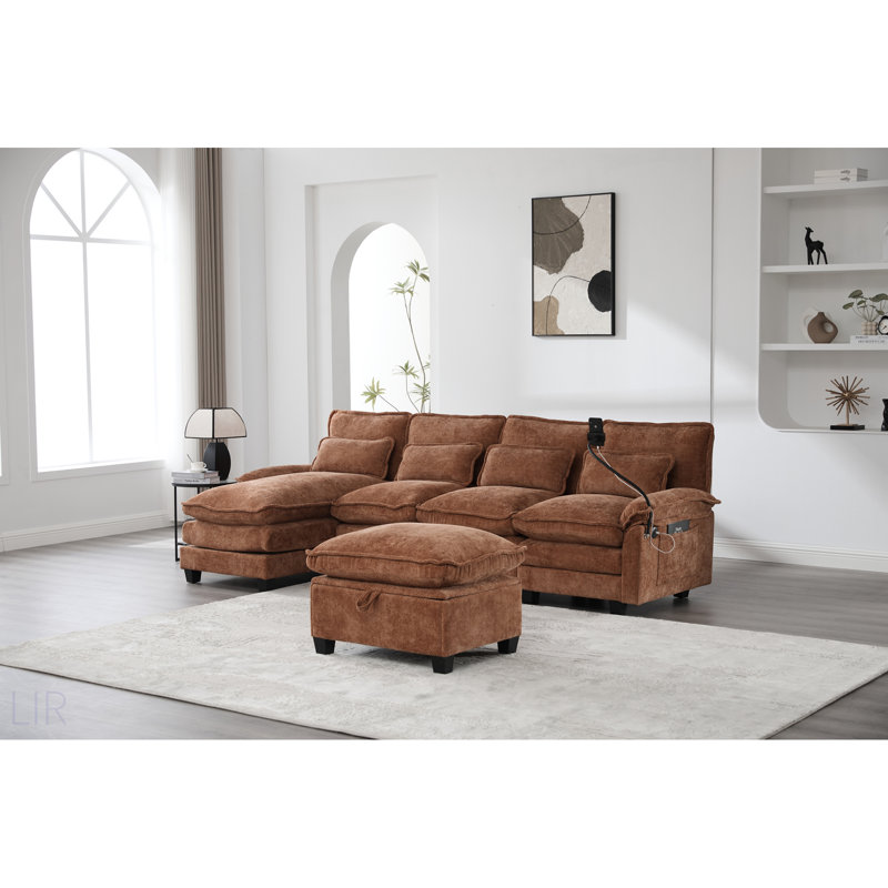 106 Inch U-Shape Sectional Sofa With Chenille Upholstery, Ottoman, And Pillows For Ultimate Comfort And Modern Living