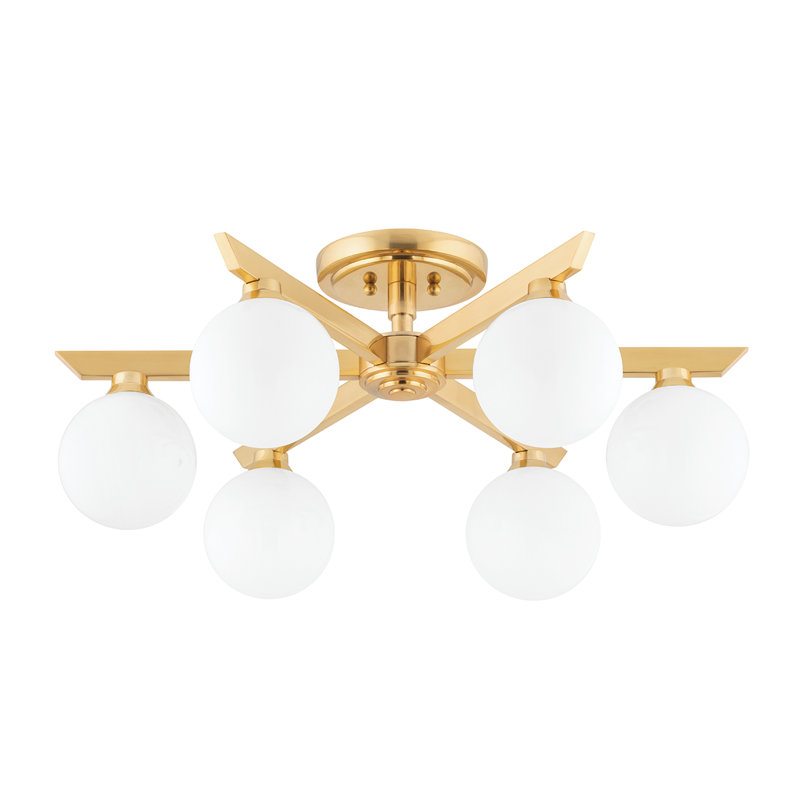 Astra 6-Light Vintage Brass and Glass Semi Flush Mount