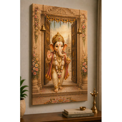 Large Temple Doorway Ganesha Wall Art Canvas Print 24x36 Inch Sacred Hindu Entryway Decor for Prayer Room Living Room Spiritual Decor - Ready to hang