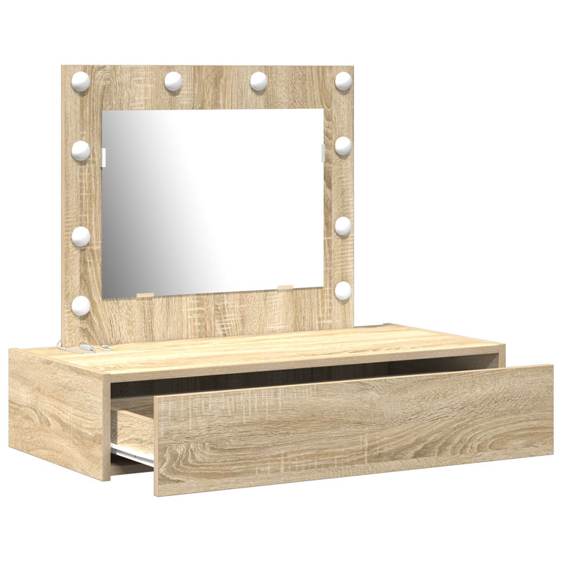 Glass Medium Mirror Vanity Table, Sonoma Oak