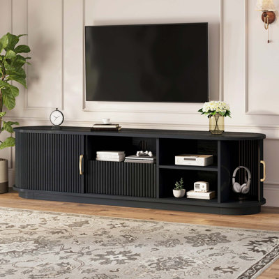 Rustic TV Console with Sliding Wood Doors and Cable Management