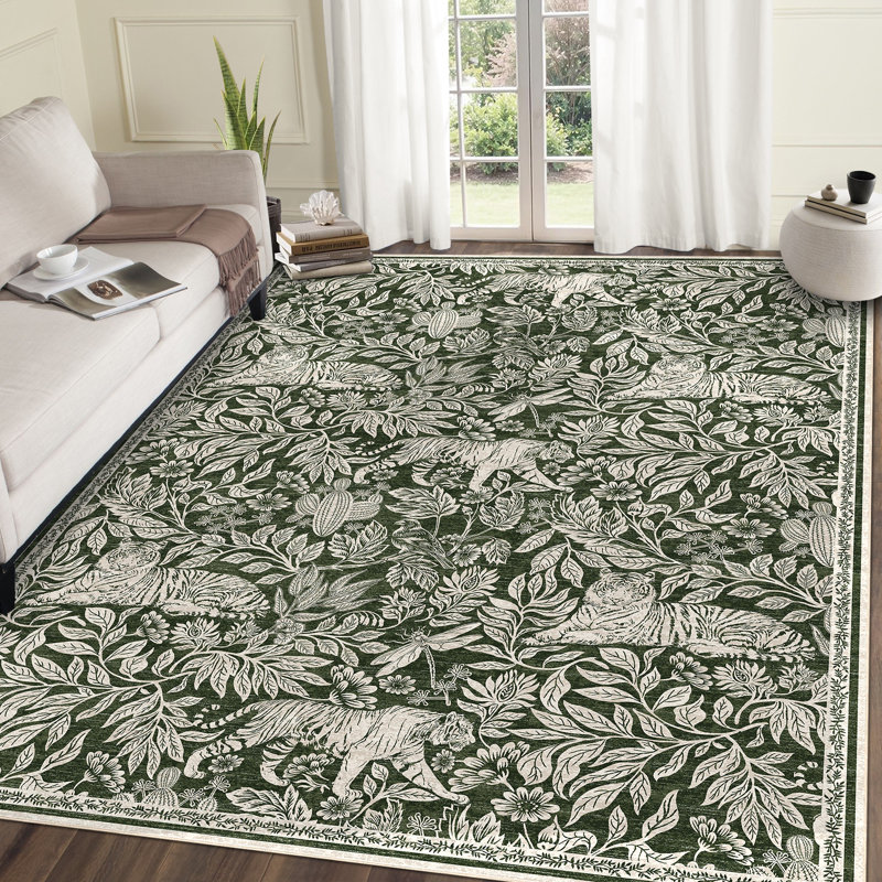  Tapis de salon moderne 9 x 12 Tapis lavable résistant aux taches, Rectangle 9 pi x 12 pi, Green
