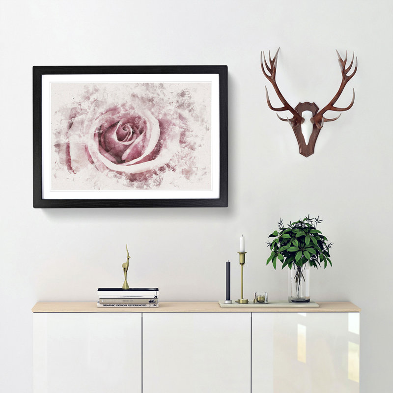Pretty in Pink Rose Flower - Framed Print, 33cm H x 45cm W x 2cm D, Black Framed