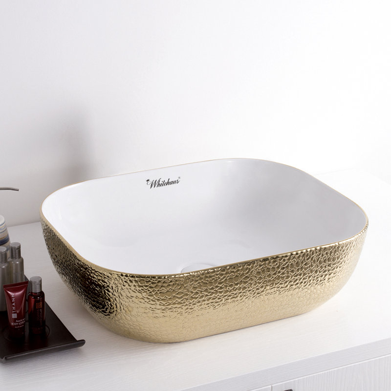Lavabo rectangulaire suspendu au-dessus de 18 po Whitehaus, Blanc / Doré