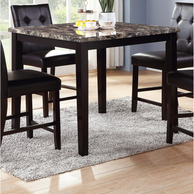 Table de salle à manger carrée moderne brun foncé en faux marbre avec plateau