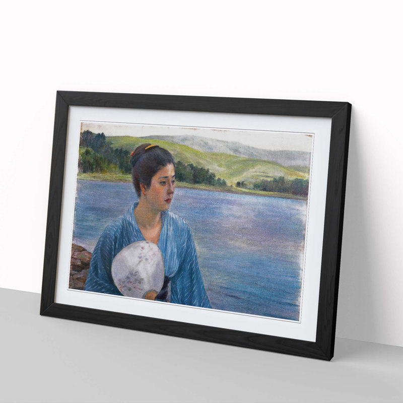 Lady with a Fan by Kuroda Seiki - Picture Frame Painting Print, Black Framed, 48cm H x 65cm W x 2cm D