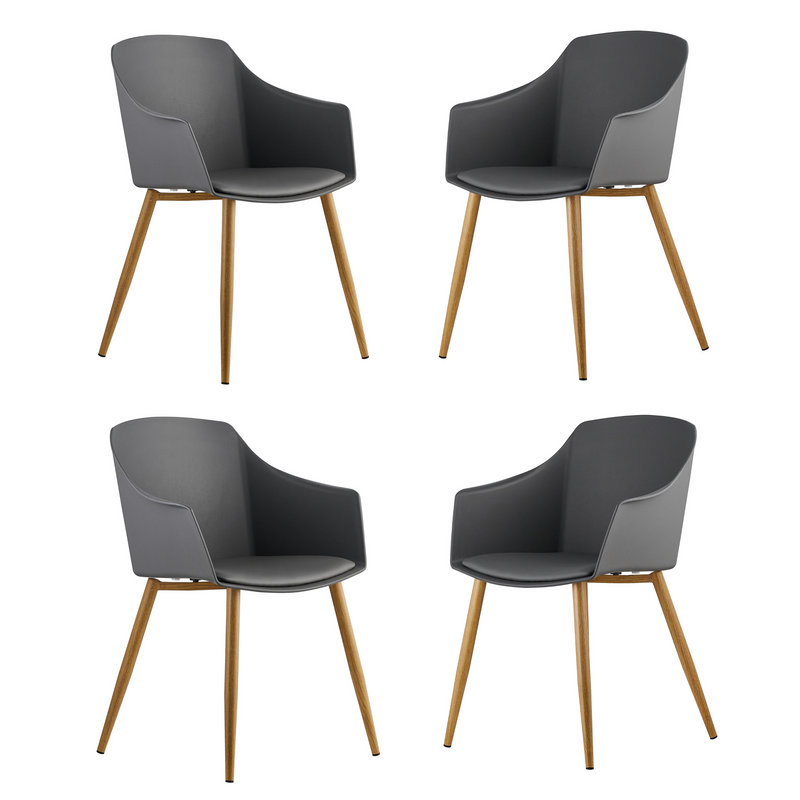 Tristen Plastic Dining Chair - Faux Leather Padded Cushions and Solid Wooden Legs - Armchair for Dining Room Kitchen Living Room