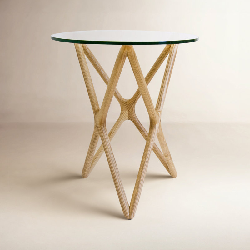 Glass Cross Legs End Table, Natural