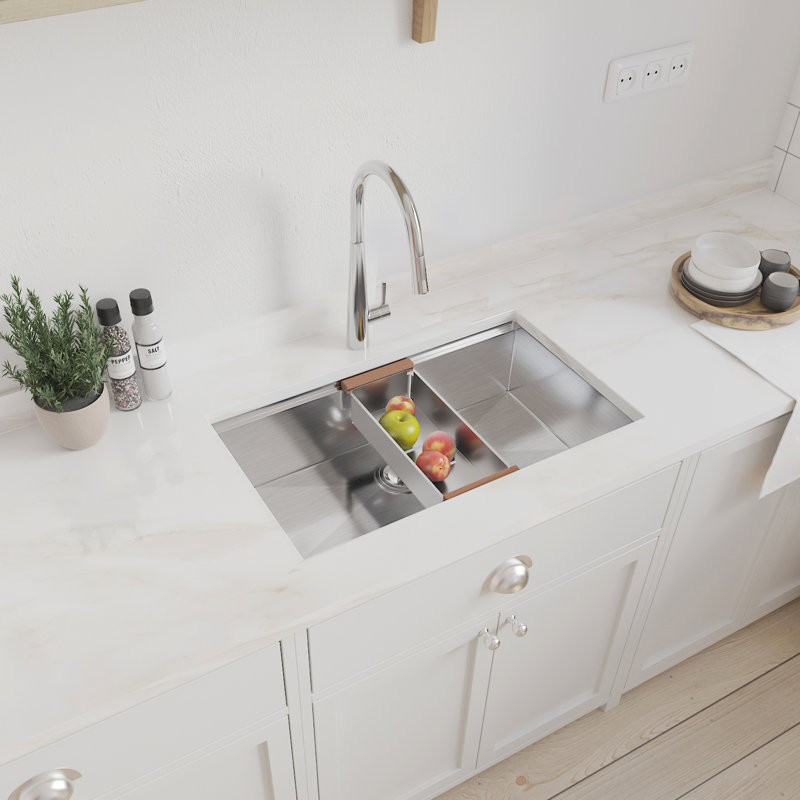 32 X 18 Inch Stainless Steel Undermount Workstation Sink. Gauge Single Bowl. T304 Grade Steel, And Robust. Rust-, Scratch-, Heat-. Ledge Design For Extra Storage. X Grooves Efficient Water Drainage.