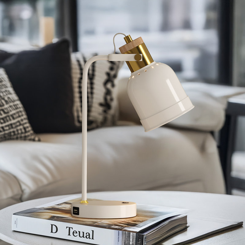 17" Metal Dorm Desk Lamp With Usb Port For Home Office Bedside Bedroom Nightstand, White