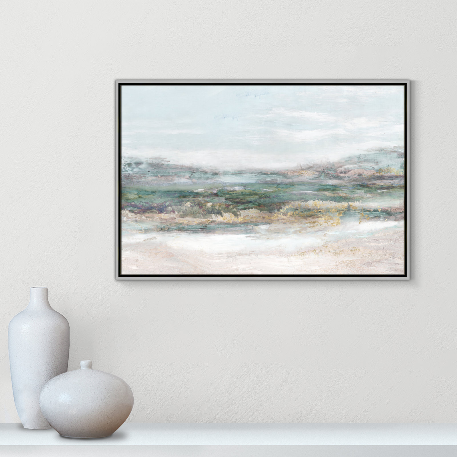 Lori "Dazzling" Painting by Matina Theodosiou, Silver Framed Canvas, No Mat, 25.5" H x 37.5" W x 2" D