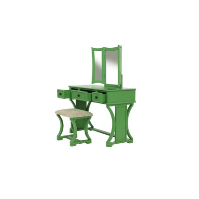 Ensemble de meuble-lavabo unique moderne avec tabouret et tiroirs à miroir pliables en panneau de fibres à densité moyenne de couleur vert pomme