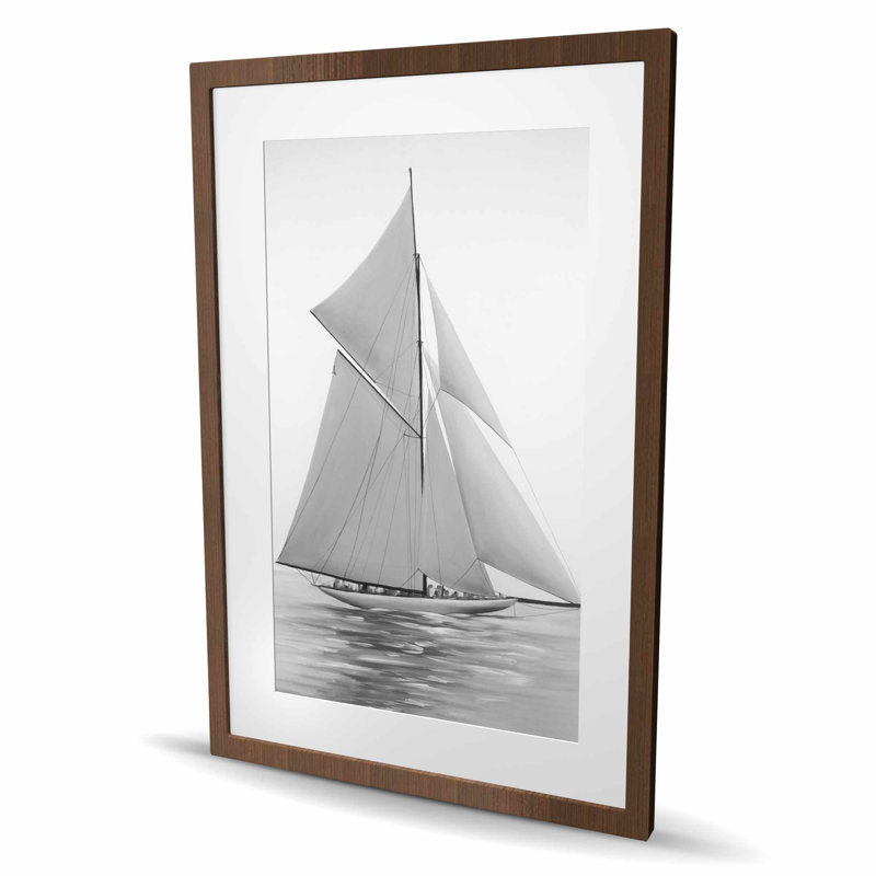 Voilier - décor encadré mat, H 36 po x l 24 po, Brun