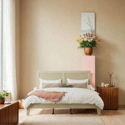 King-Size Bed Frame With Wicker Decoration