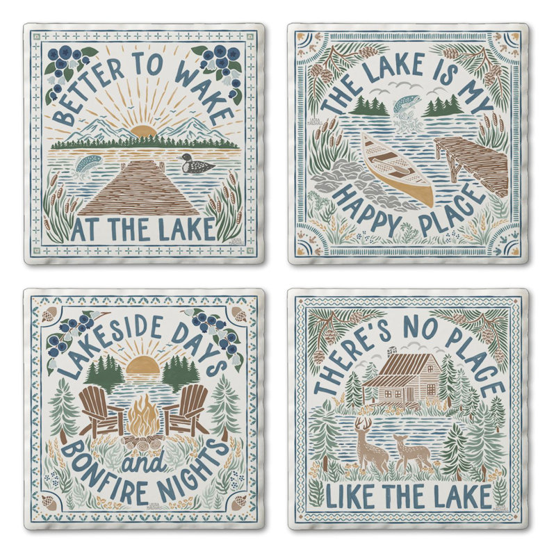 Ensemble de 4 sous-verres en verre à carreaux assortis Lakeside