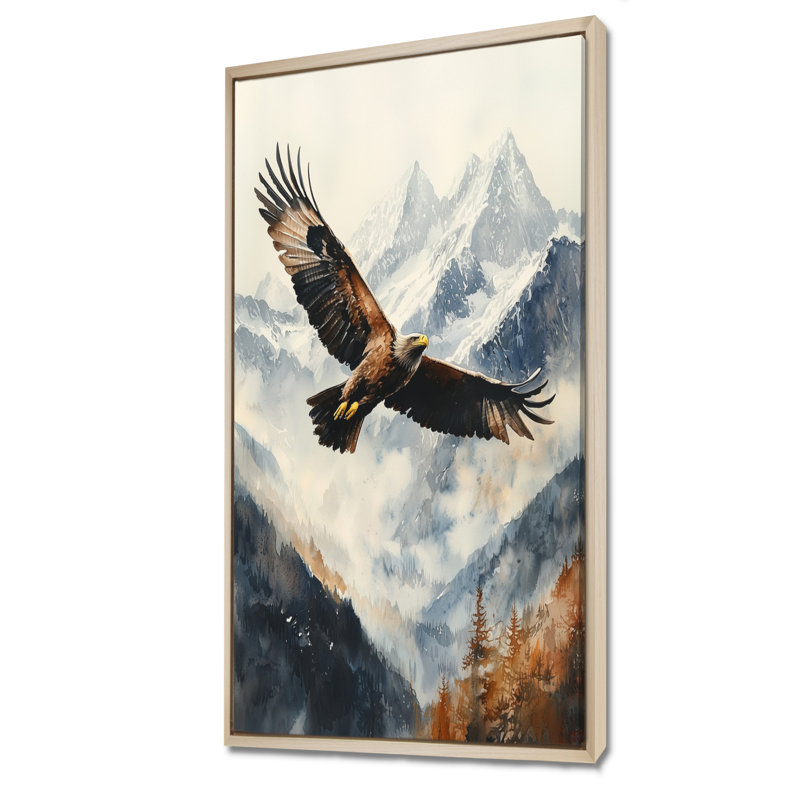 «Astere Brown Eagle Flying Over Mountains II», reproduction d'art sur toile, H 60 po x l 28 po, Impression encadrée flottante