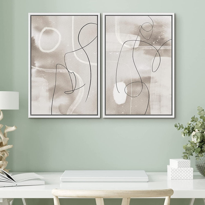 Ensemble de 2 peintures encadrées sur toile, H 24 po x l 32 po x P 1,5 po, Blanc