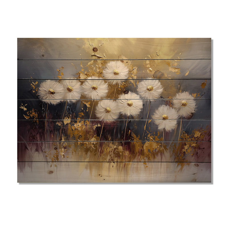 Golden Dandelion Harmony - Décoration murale en bois de pissenlit - sur bois de pin naturel, H 10 po x l 20 po x P 0,78 po