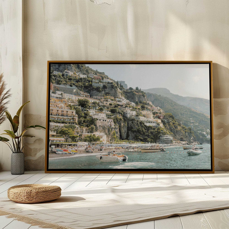Impression sur toile Nautical Positano, Cadre flottant blanc opaque, H 20,75 po x l 30,75 po x P 1,75 po, 1