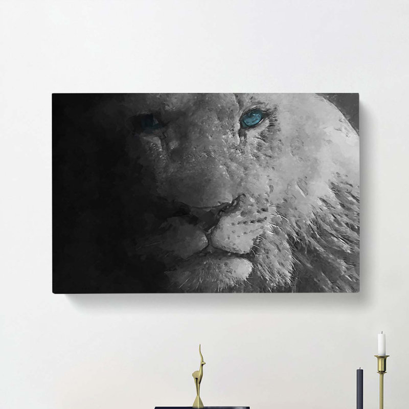 Teal Blue Eyes Of A Lion In Abstract - Wrapped Canvas Painting, 35cm H x 50cm W x 3cm D