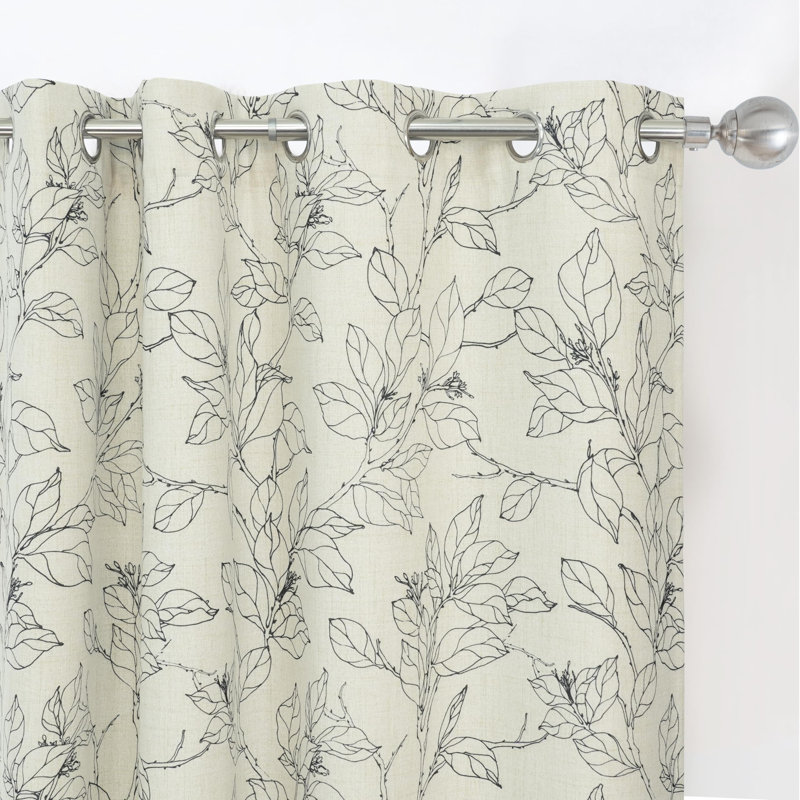 Floral 100% Blackout Curtains Linen Look Room Darkening Thermal Insulated Grommet Curtains