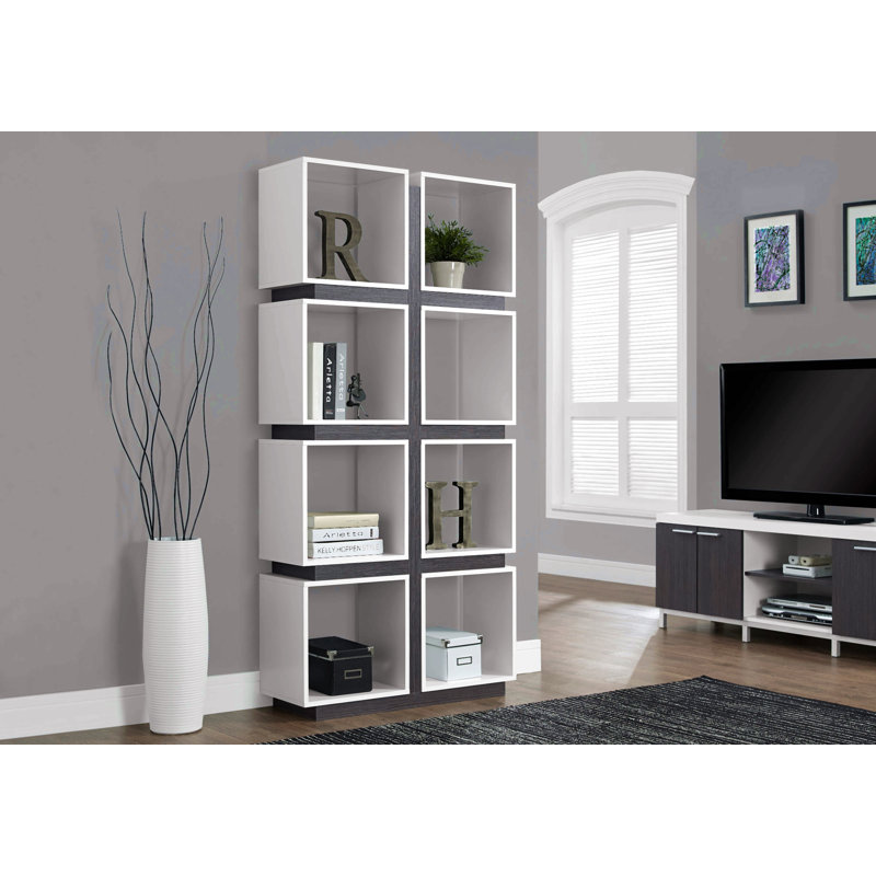 Bookshelf, Bookcase, Etagere, 5 Tier, 71"H, Office, Bedroom, Grey And White Laminate, Contemporary, Modern