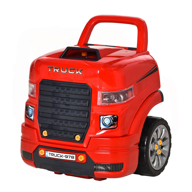 Qaba Kids Truck Engine Toy, Kids Mechanic Car Repair Set, Engine Disassembly Play Workshop, Includes 61 Pieces, Steering Wheel, Horn, Light For 3-5 Years Old