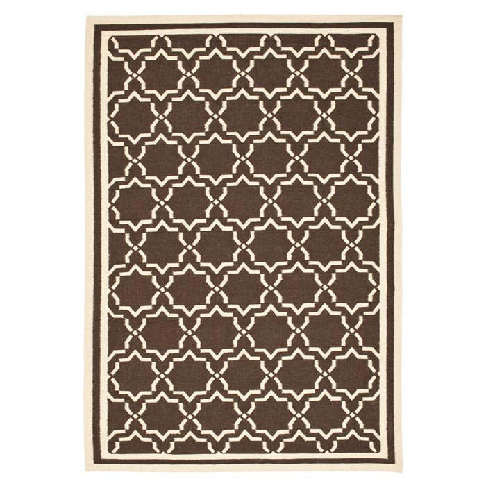 Rodgers Hand Woven Flat Weave Wool/Cotton Geometric Rug in Chocolate