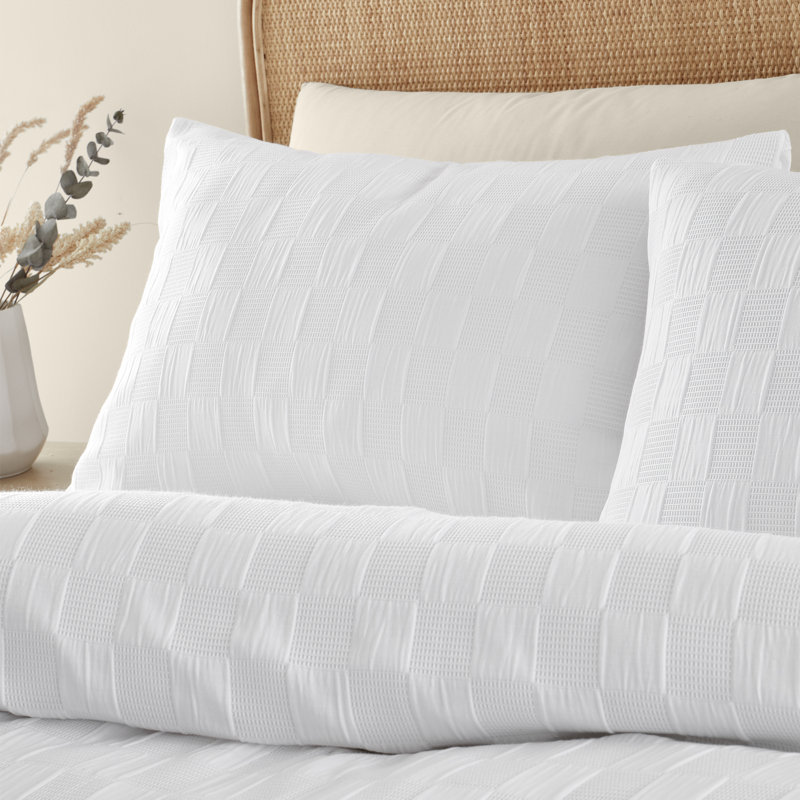 Waffle Checkerboard Duvet Cover Set, White, Single - 1 Standard Pillowcase