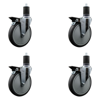Thermoplastic Rubber Swivel 1-5/8 Inch Expanding Stem Caster Set with Brake SCC