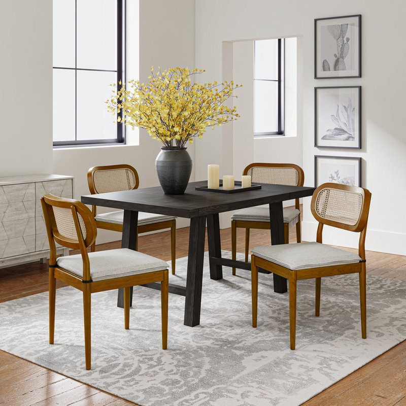 Amadou Modern 19.25'' H Linen Upholstered Side Chair with Rattan backrest, Acorn