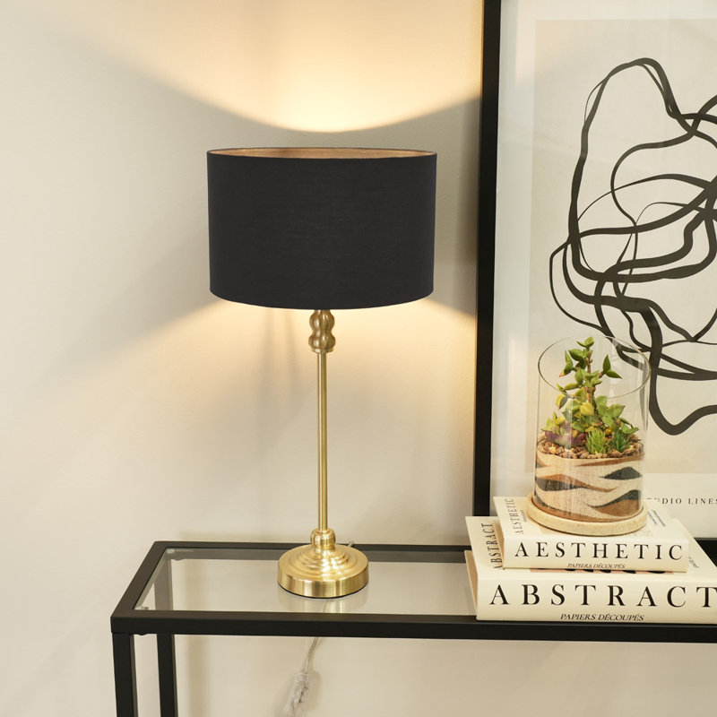 Reselva Metal Table Lamp, Gold Base/Charcoal Shade