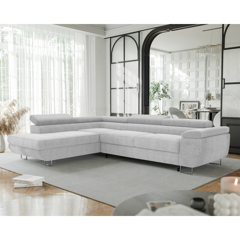 4 Seater Sofa Bed, Light Grey, Left Hand Facing
