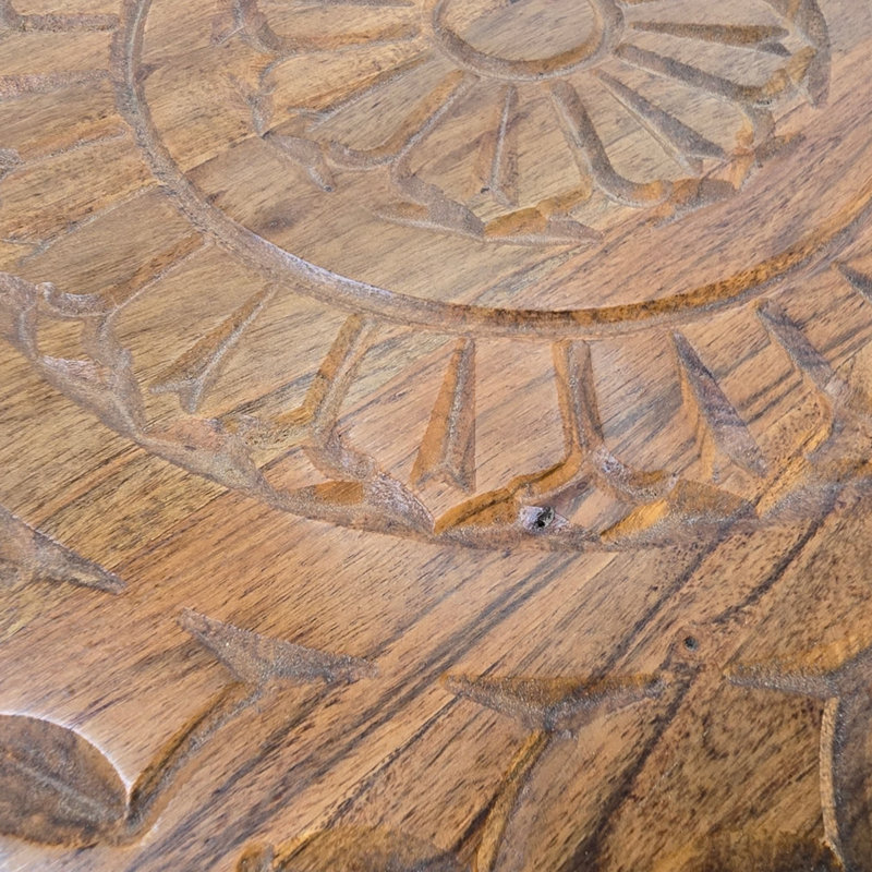 Acacia Wood, Circular Carved Coffee Table