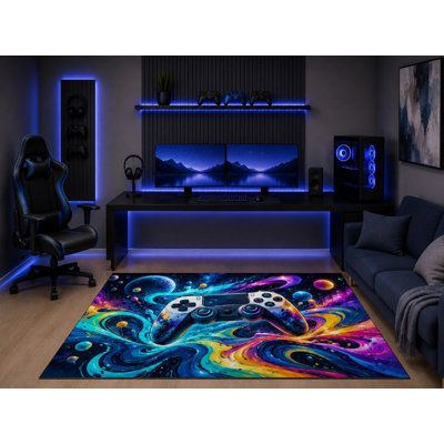Tapis de jeu «Ultra Léger» 5 pi x 7 pi Galaxy Space Neon Gamer Décoration de jeux vidéo Chambre à coucher Salle de jeux Tapis de bureau Tapis en silicone antidérapant