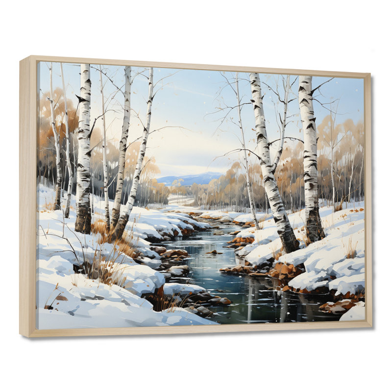 Birch Woods Winter Whispers I - impression sur toile de bouleau, H 12 po x l 20 po x P 1 po, Cadre flottant érable