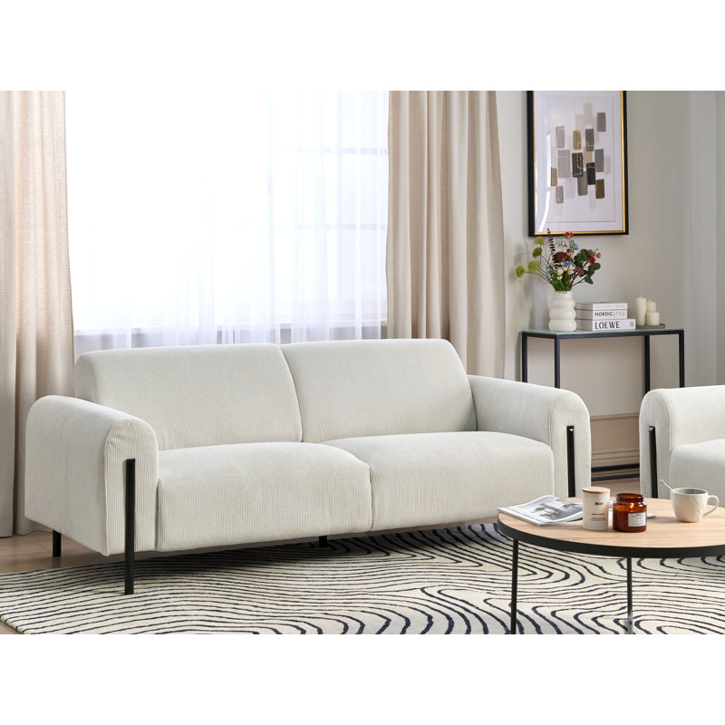 Sareh 3 Seater Sofa, White Corduroy