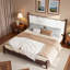 Lit plateforme en bois avec tête de lit tapissier festonnée-458530098-458530099