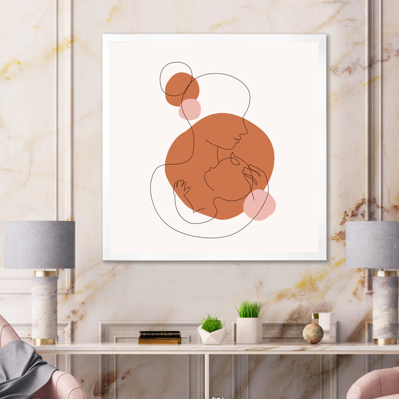 «Abstract Mother with A Child In One Line Art», impression sur toile, H 30 po x l 30 po x P 1 po, Cadre photo blanc