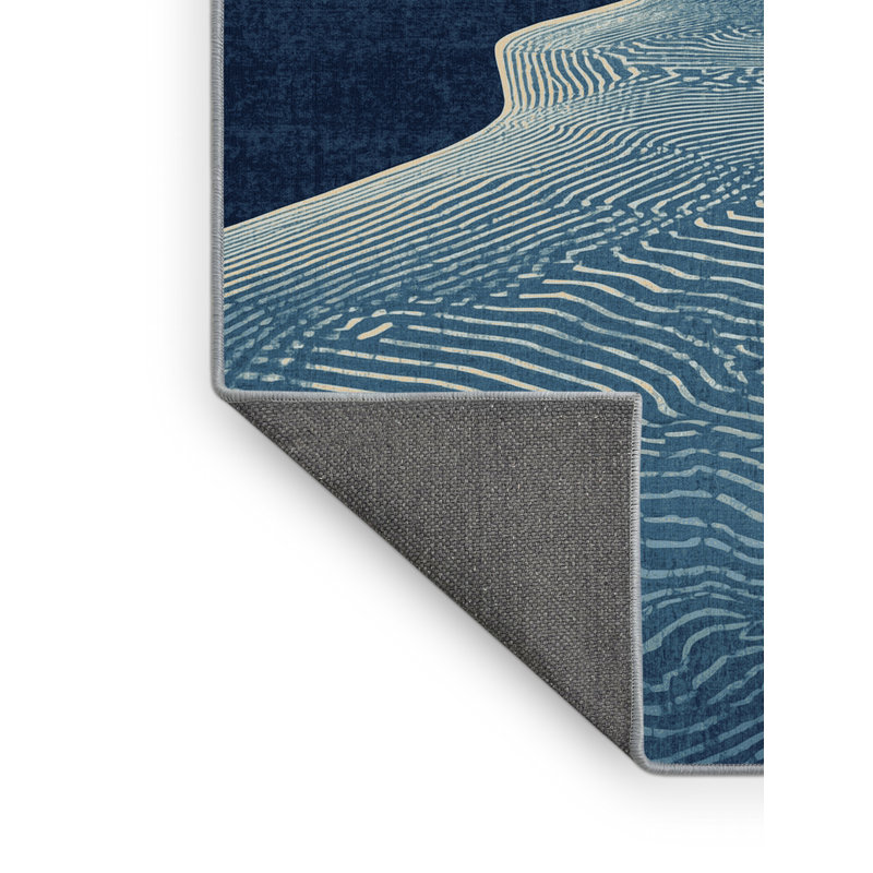 Tapis bleu moelleux moelleux et moderne au look rétro rustique Tonnele, 4 x 6