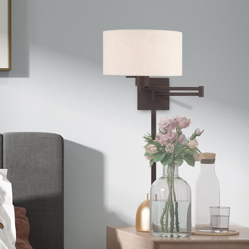 Kevyn Swing Arm Sconce, Bronze, Oatmeal
