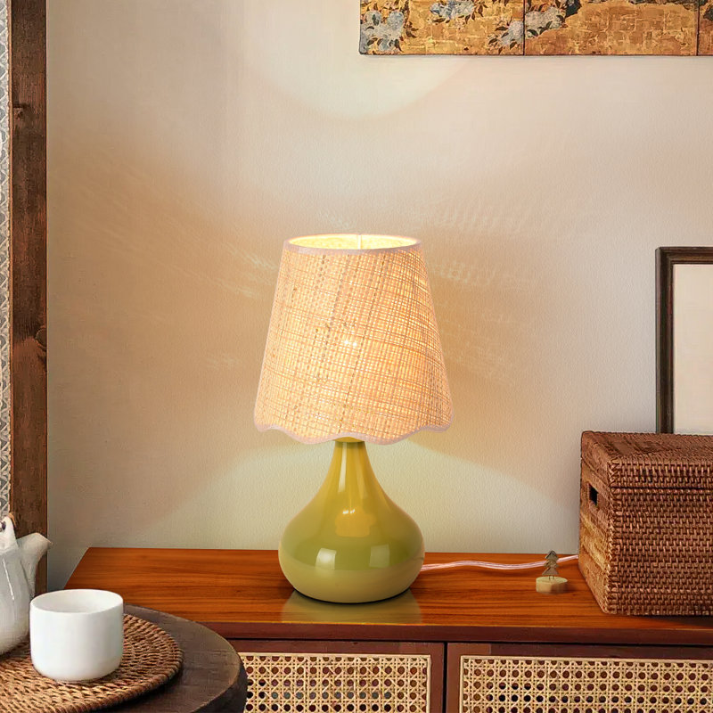 Petite lampe de table Austun, Vert, Métal métal, Bouton-poussoir