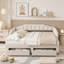 Lit de jour rembourré simple TG à très grand lit avec DEL et tiroirs, beige-1521797221