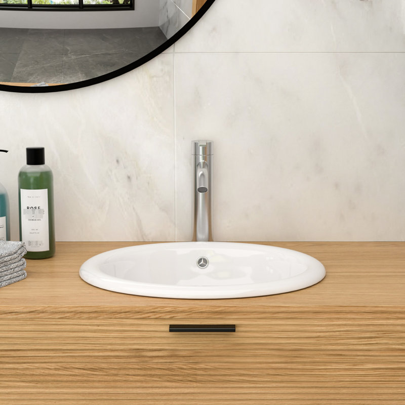 Lavabo vasque en céramique blanc semi-encastré de 17 po x 15,5 po pour salle de bain, conception améliorée, matériau acide, lavabo de salle de bain simple à nettoyer, concept d'esthétique moderne, structure de corps Scratch, rapide