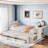 Multifunctional Marksbury With Desk And Storage Shelves, Built-in Trundle And 3 Drawers-906378989