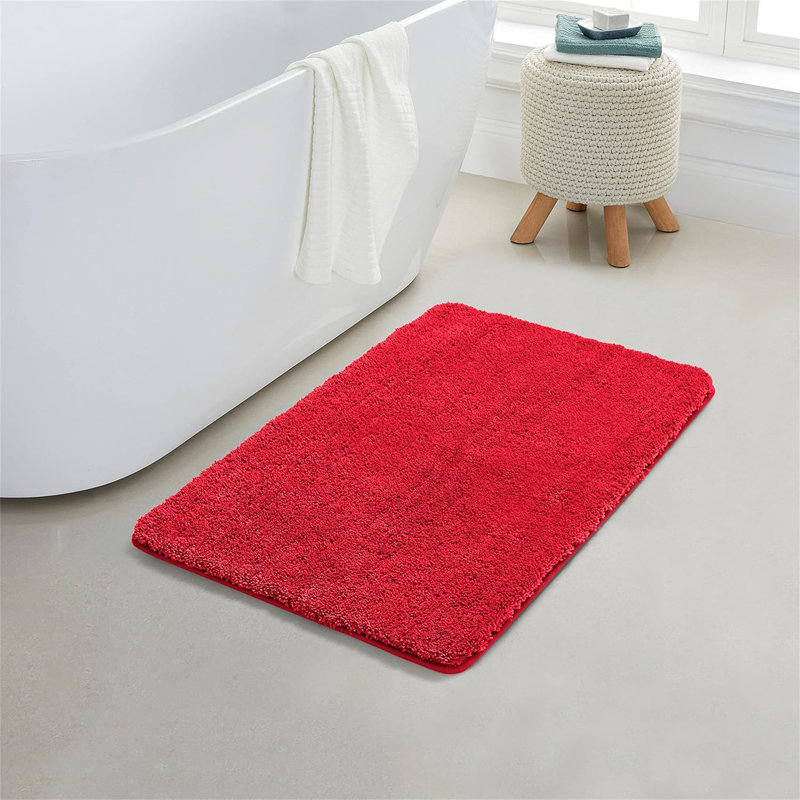 Ensemble de tapis de salle de bain en microfibre rouge 17 po x 24 po - Tapis de bain épais et antidérapant, lavable à la machine, pour plancher de salle de bain, baignoire et douche