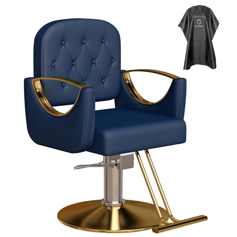 Fauteuil de barbier sur 360 degrés avec roulettes pivotantes et pivotantes, capacité de fauteuil de coiffure hydraulique jusqu'à 330 lb, équipement de spa tout usage, bleu