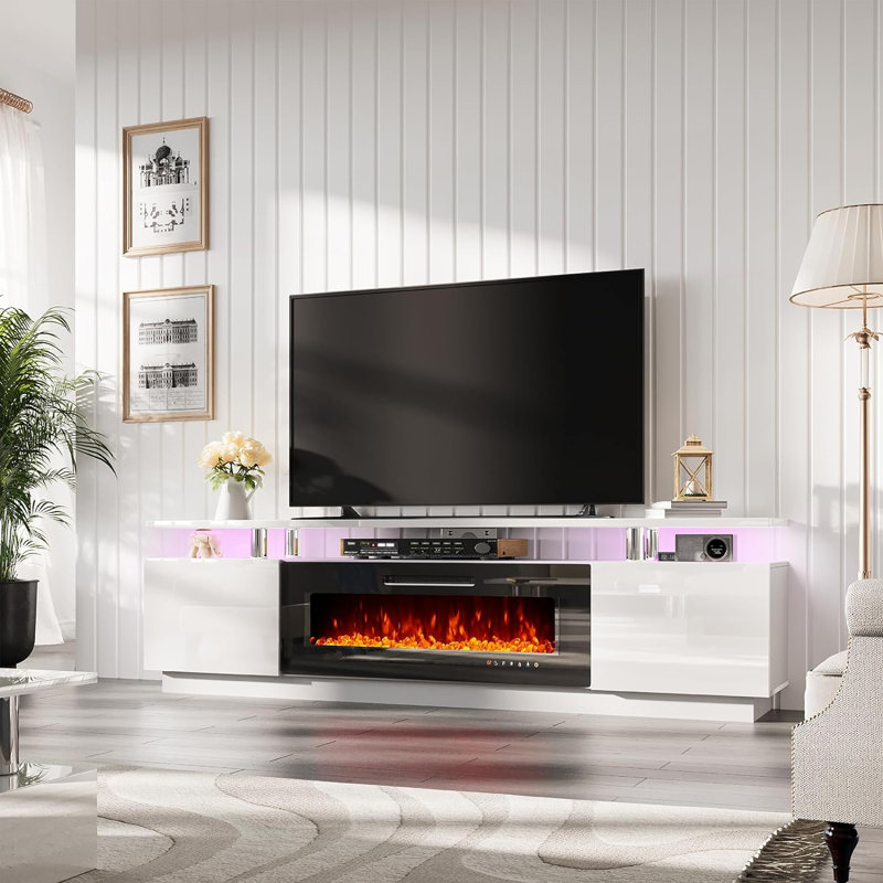 Melitza TV Stand for TVs up to 88" with Fireplace Included, Gray/Black